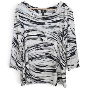 JM Collection Women 2XL Top Blouse Jacquard Textured Knit 3/4 Sleeve Black